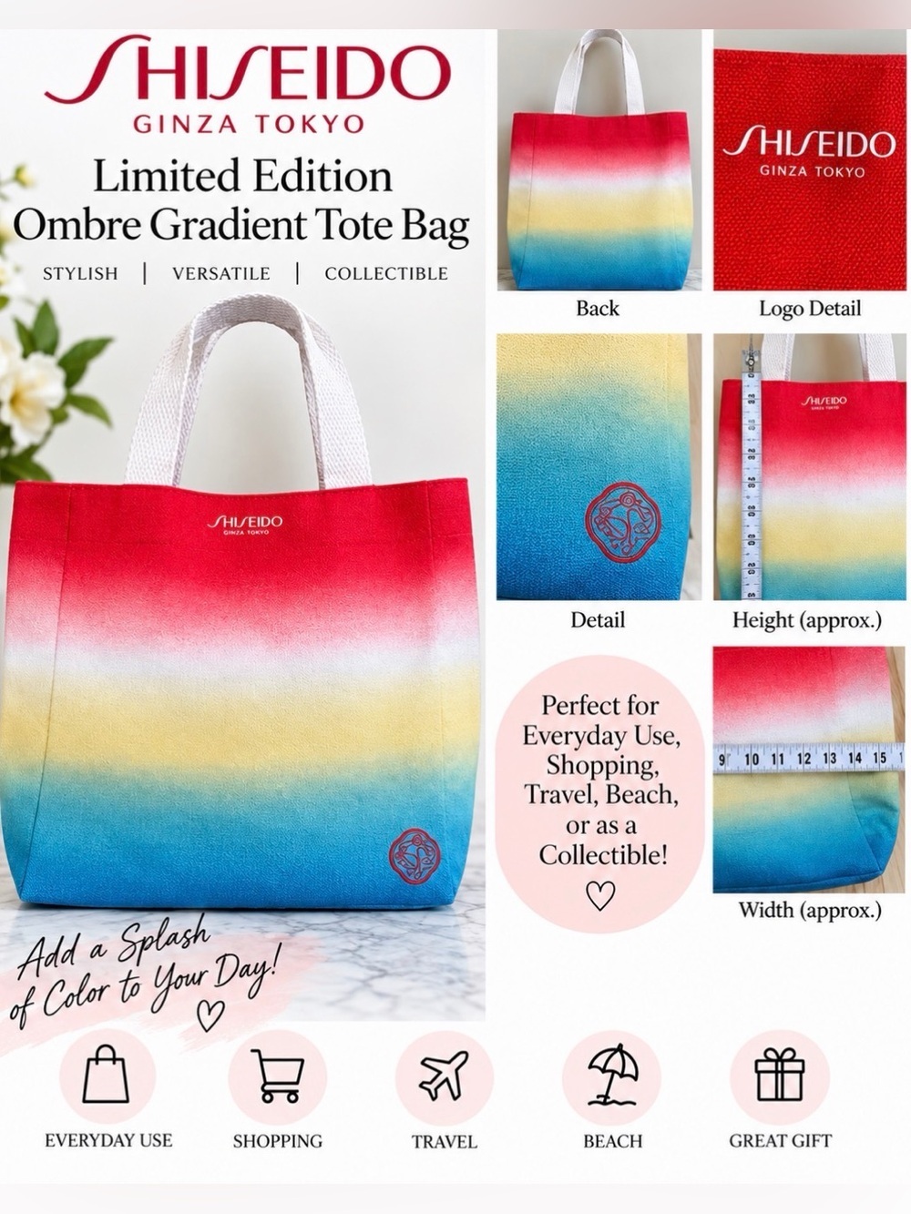 SHISEIDO Ginza Tokyo Limited Edition Ombre Gradient Canvas Tote Bag